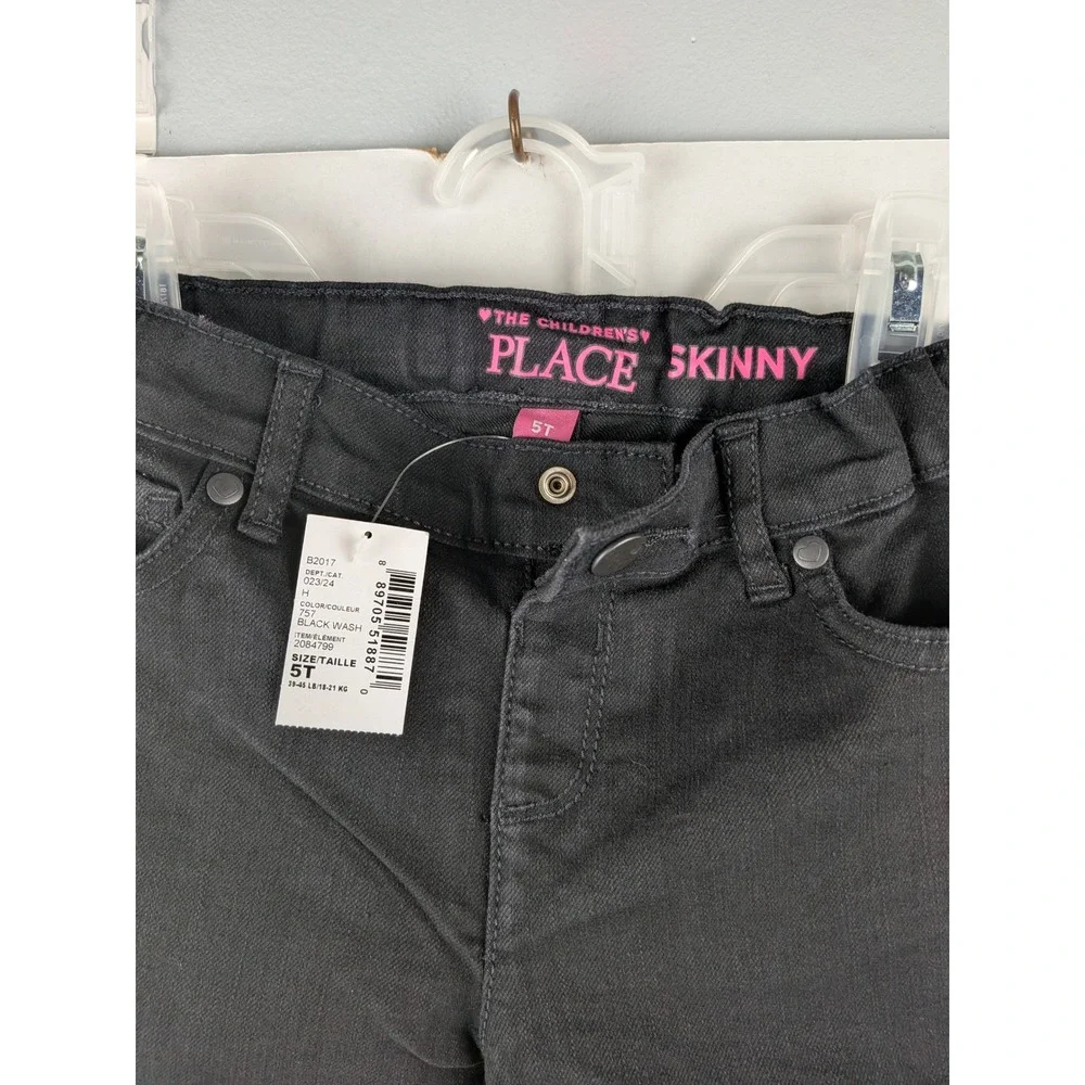 The Children's Place Girls Skinny Jeans Black Wash Adjustable Waist 5T 2084799